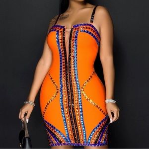 Rhinestones orange dress size medium